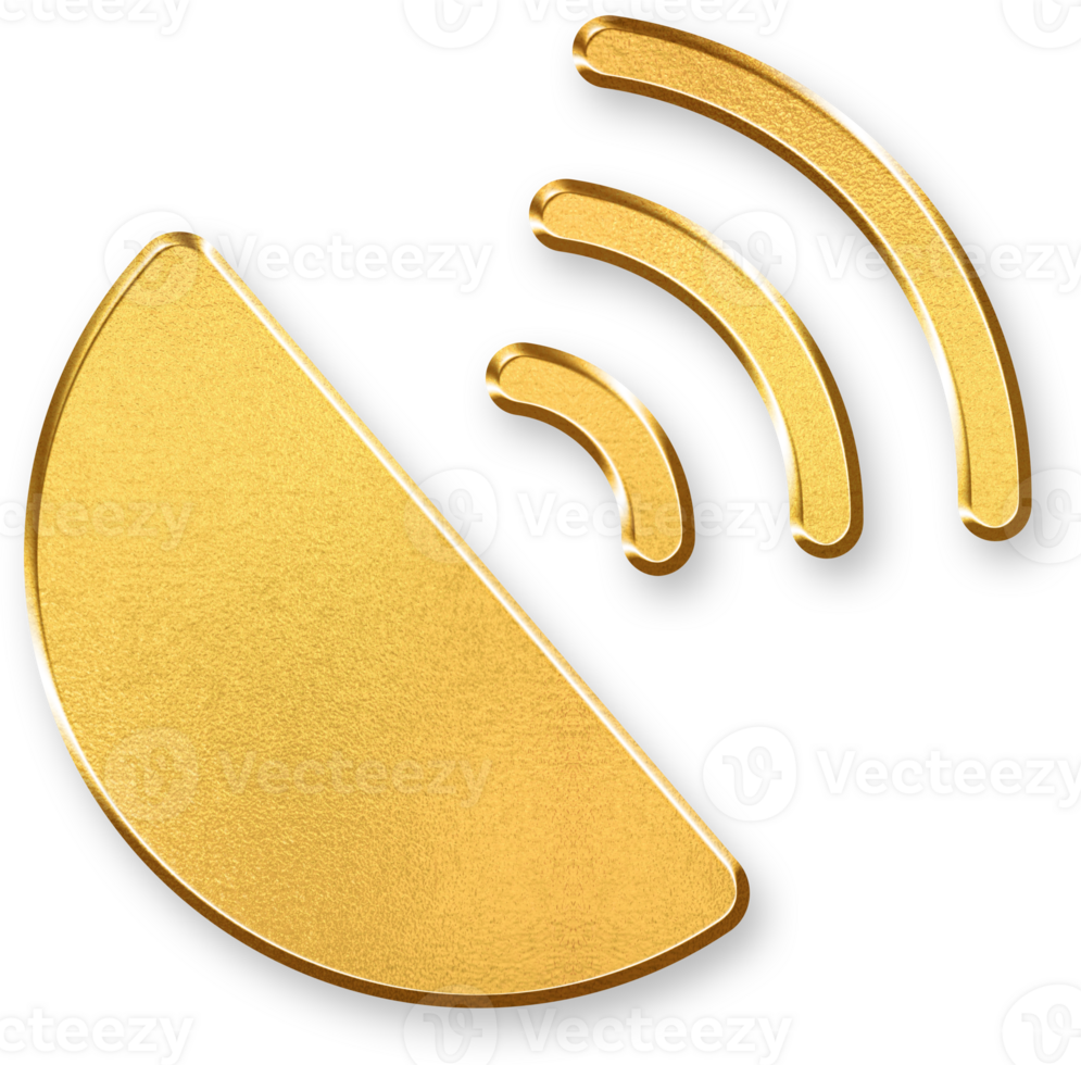 Gold Signal Icon 3D Glossy Golden Connection Bar Symbol with Metallic Shine and Shadowed Style for Wireless Network, Strength Meter, and Internet Communication Concepts png
