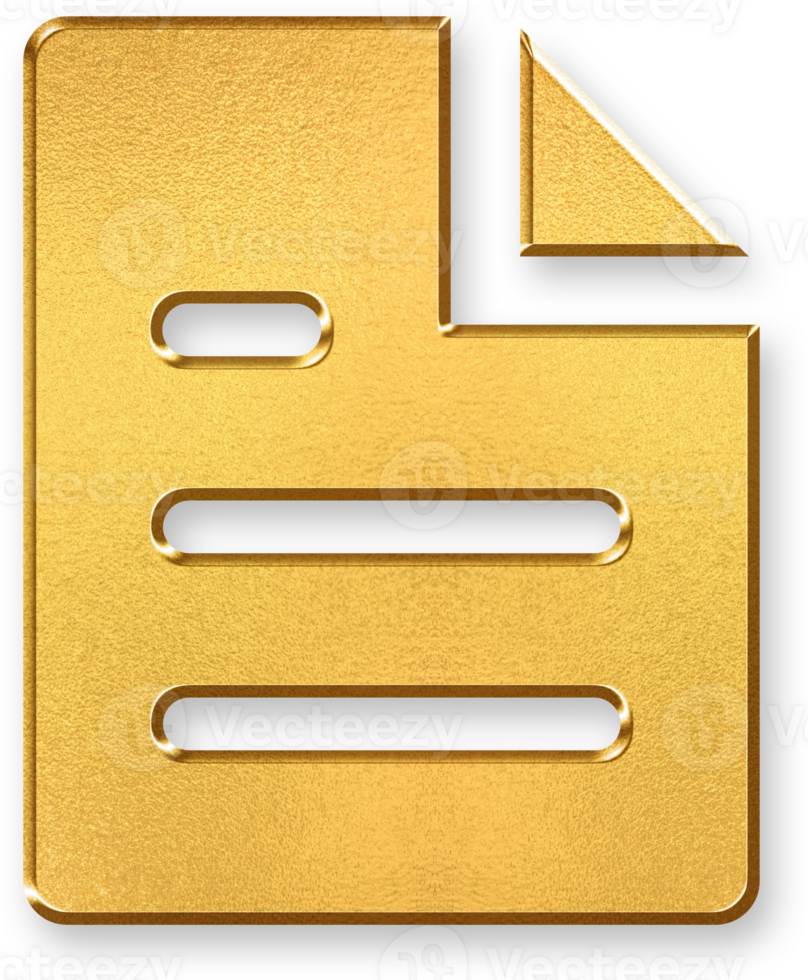 Gold Document Icon 3D Glossy Golden Document Sheet Symbol with Metallic Shine and Shadowed Effect for Files, Reports, Notes, and Organized Digital Paperwork Concepts png