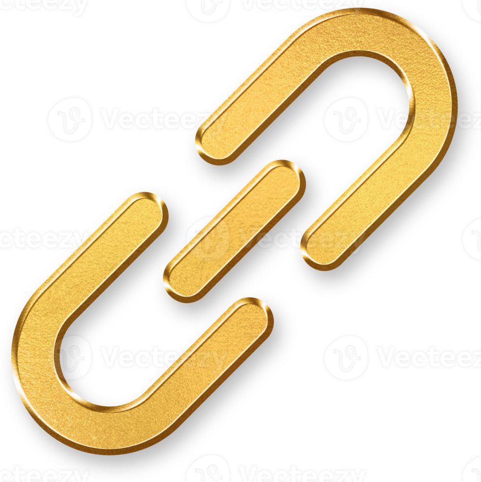 Gold URL Link Icon 3D Glossy Golden Hyperlink Symbol with Metallic Shine and Shadowed Style for Web Navigation, Connection, and Digital Network Concepts png