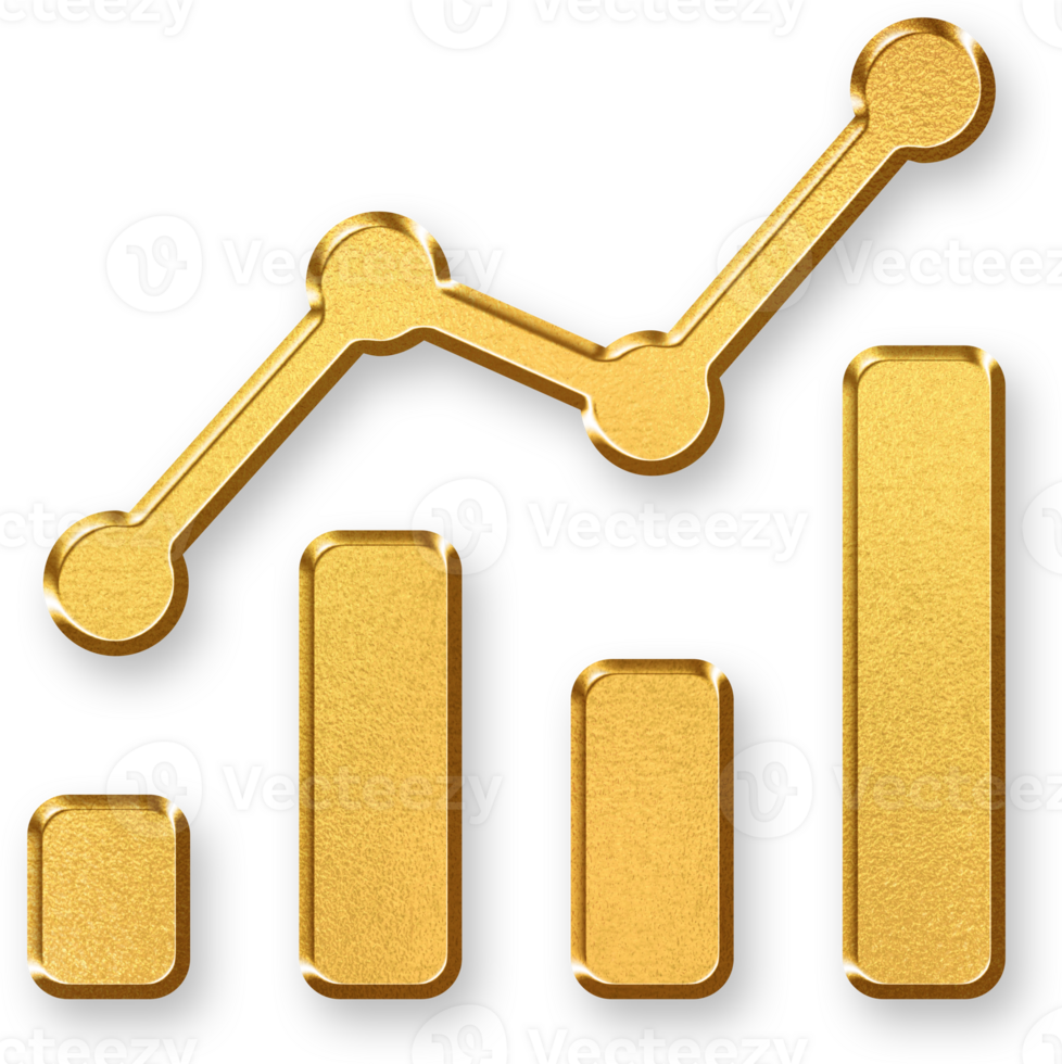 Gold Line Graph Icon 3D Glossy Golden Line Chart Symbol with Metallic Shine and Shadowed Effect for Business Metrics, Trend Analysis, and Growth Monitoring png