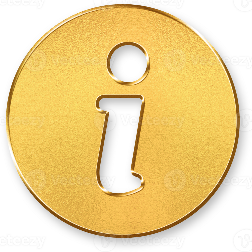 Gold Information Icon 3D Glossy Golden Letter I Symbol with Metallic Shine and Shadowed Effect for Help, Info Access, Details, and Knowledge Resource Concepts png