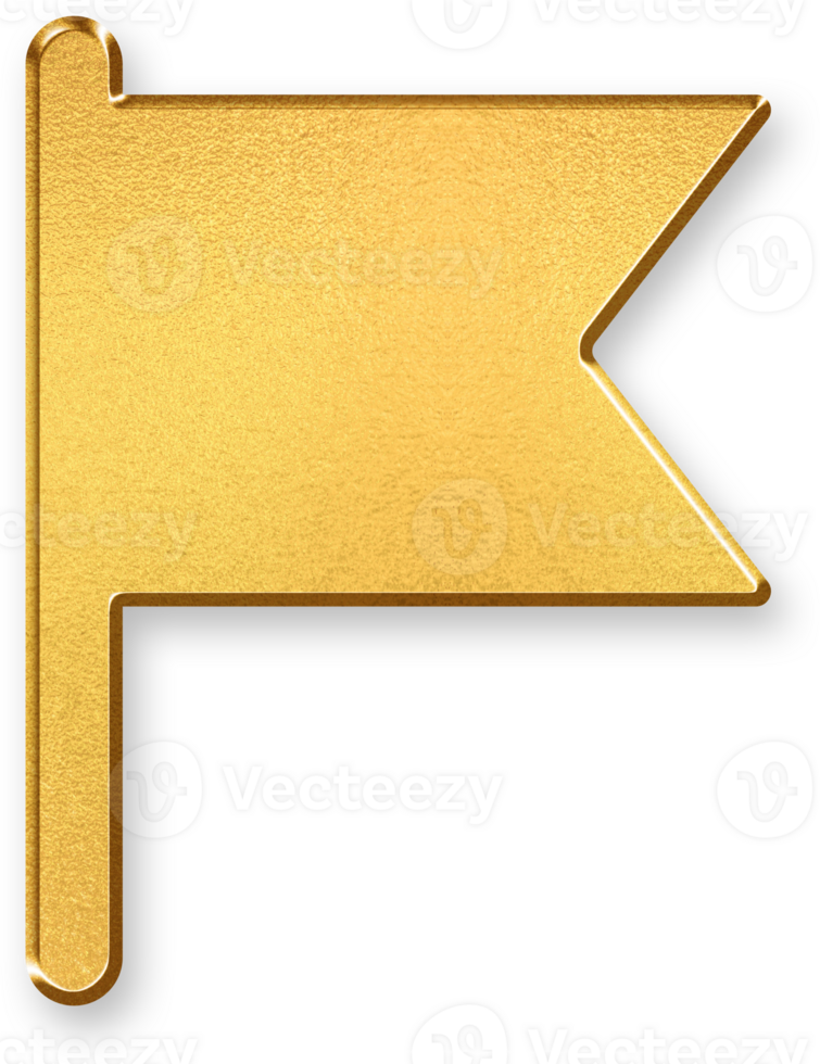 Gold Flag Icon 3D Glossy Golden Flag Symbol with Metallic Shine and Shadowed Style for Goals, Achievement, Location Markers, and National or Event Based Designs png