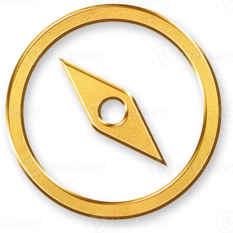 Gold Compass Icon 3D Glossy Golden Navigation Symbol with Metallic Shine and Shadowed Effect for Direction, Exploration, Orientation, and Mapping Design Concepts png