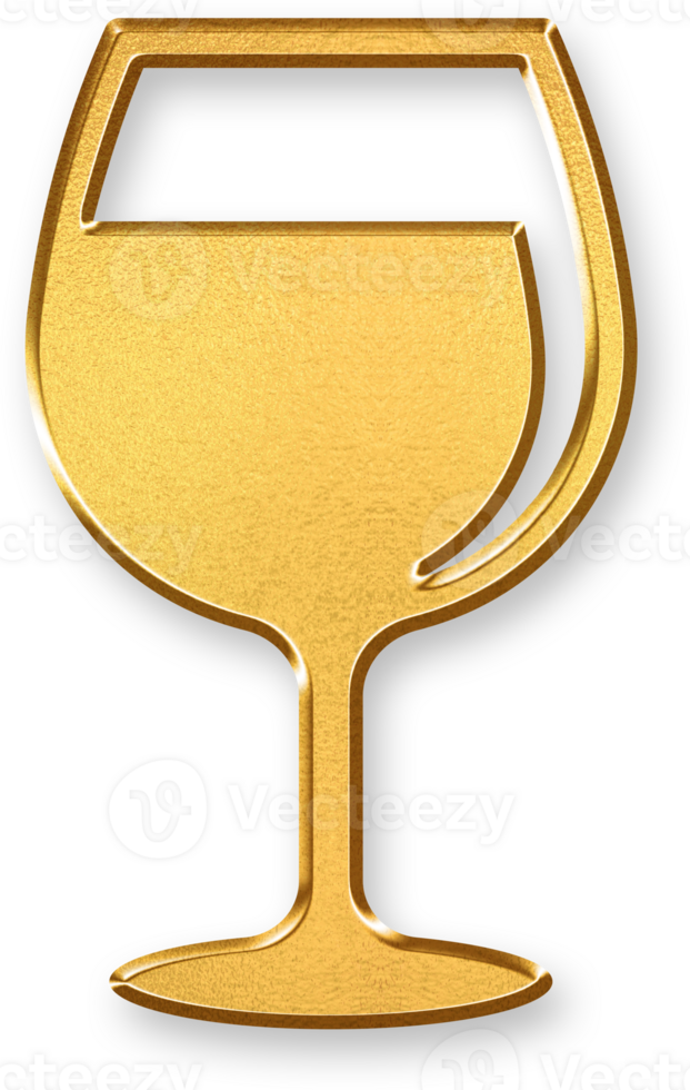 Gold Wine Glass Icon 3D Glossy Golden Wine Cup Symbol with Metallic Shine and Shadowed Style for Drinks, Celebration, Dining, and Hospitality Design Concepts png
