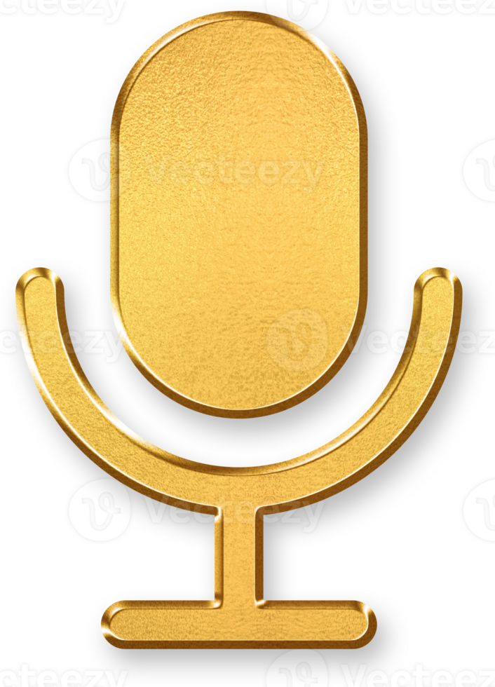 Gold Voice Icon 3D Glossy Golden Microphone Wave Symbol with Metallic Shine and Shadowed Style for Audio Input, Voice Command, Podcast, and Sound Recording Concepts png