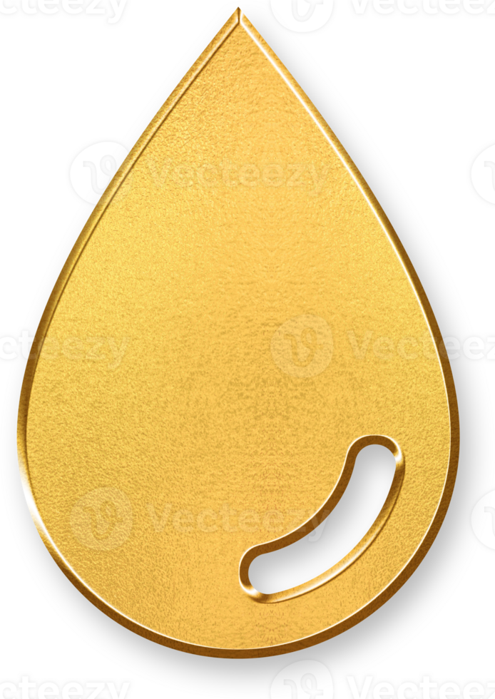 Gold Water Drop Icon 3D Glossy Golden Droplet Symbol with Metallic Shine and Shadowed Style for Hydration, Purity, Environment, and Fluid Related Graphic Concepts png
