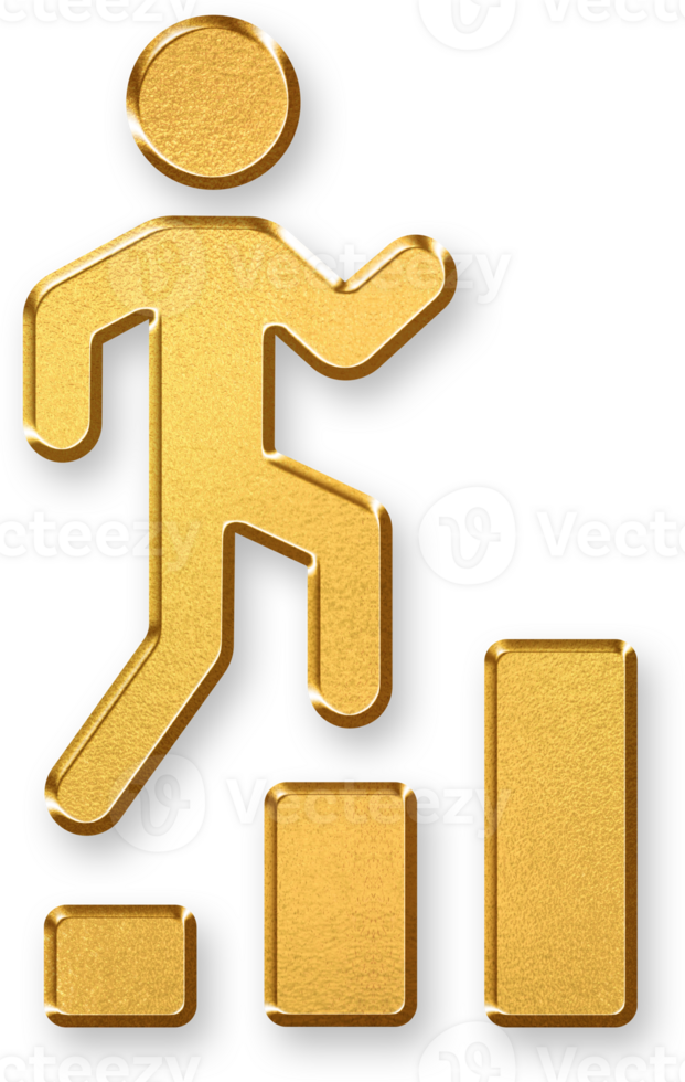 Gold Growth Icon 3D Glossy Golden Arrow Up Bar Symbol with Metallic Shine and Shadowed Style for Progress, Financial Success, Business Expansion, and Performance Improvement Concepts png