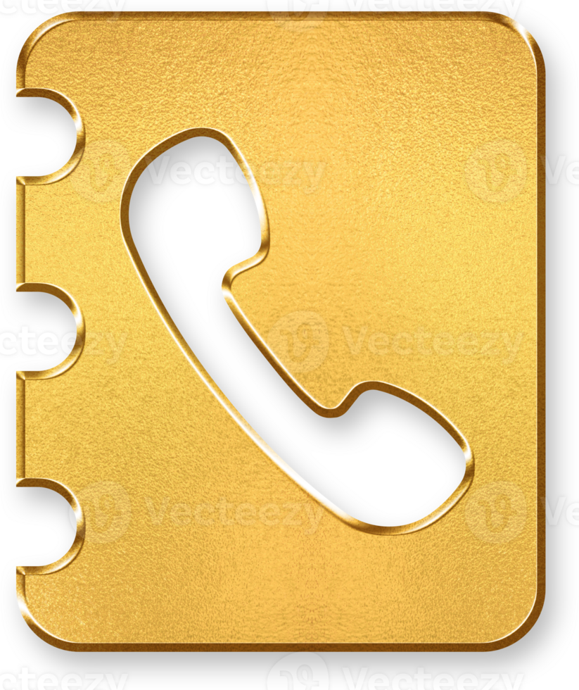 Gold Phone Call Icon 3D Glossy Golden Telephone Symbol with Metallic Shine and Shadowed Style for Communication, Customer Service, Contact, and Voice Calling Features png