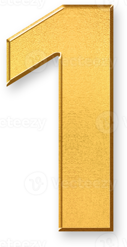 Gold Number One 1 Icon 3D Glossy Golden Digit 1 Symbol with Metallic Shine and Shadowed Style for Rankings, First Place Awards, Priority Listings, and Top Performance Indicators png