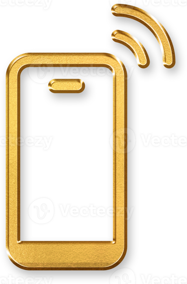Gold Smartphone Signal Icon 3D Glossy Golden Mobile and Signal Bars Symbol with Metallic Shine and Shadowed Effect for Connectivity, Wireless Network, and Communication Concepts png