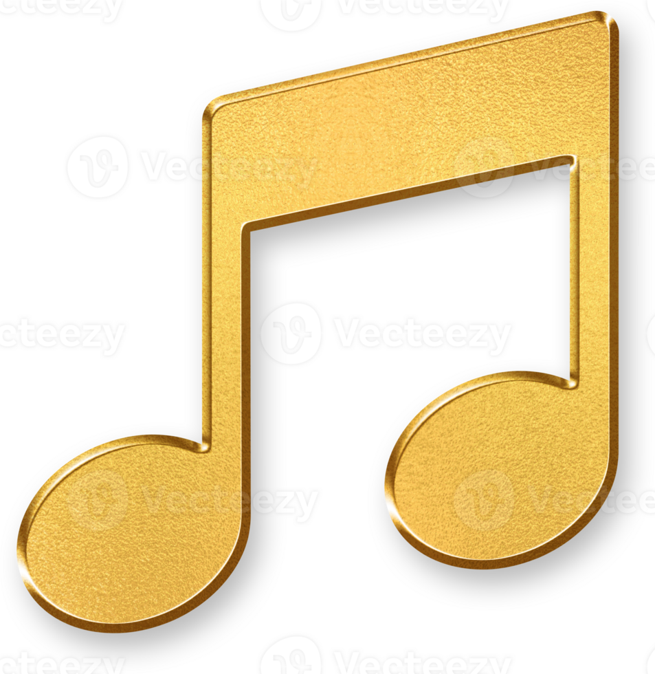 Gold Music Note Icon 3D Glossy Golden Musical Symbol with Metallic Shine and Shadowed Style for Audio, Soundtrack, Entertainment, and Music App Design Concepts png