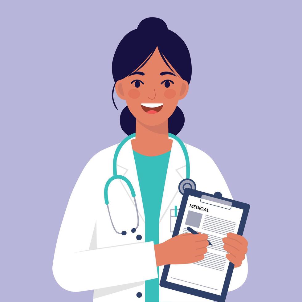 Female Doctor with Medical Report vector