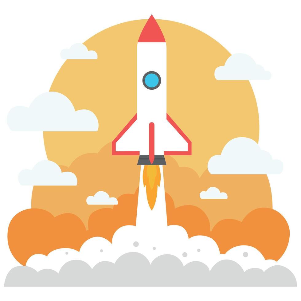 Rocket Launch in Flat Illustration Style vector