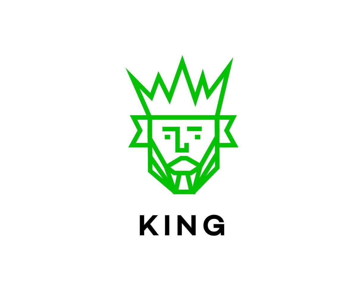 Green Line Art King Crown Head Royal Majesty Leader Design vector