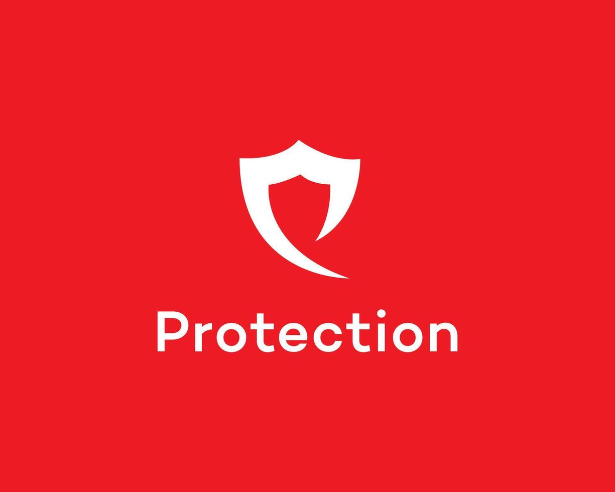 Modern Shield Logo Design Red Background, White Protection Symbol vector