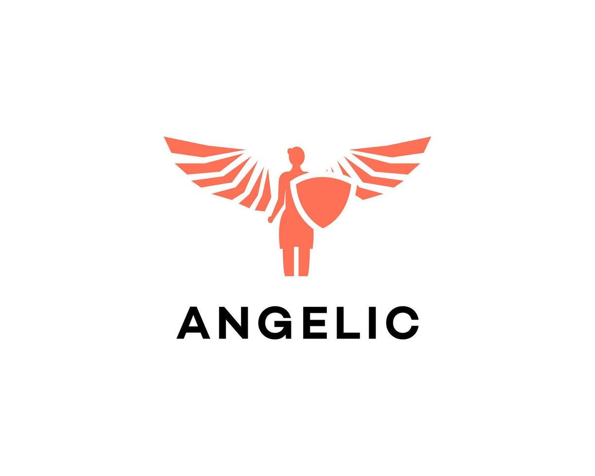 Angelic Guardian Wings Shield Logo Design Feminine Icon vector