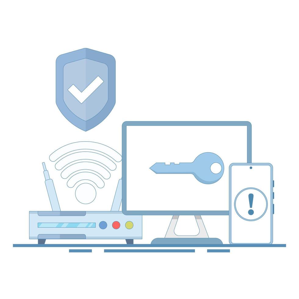 The concept is data security access, internet security, data protection, business data protection, and internet cyber security. safe and secure technology. flat design illustration. vector