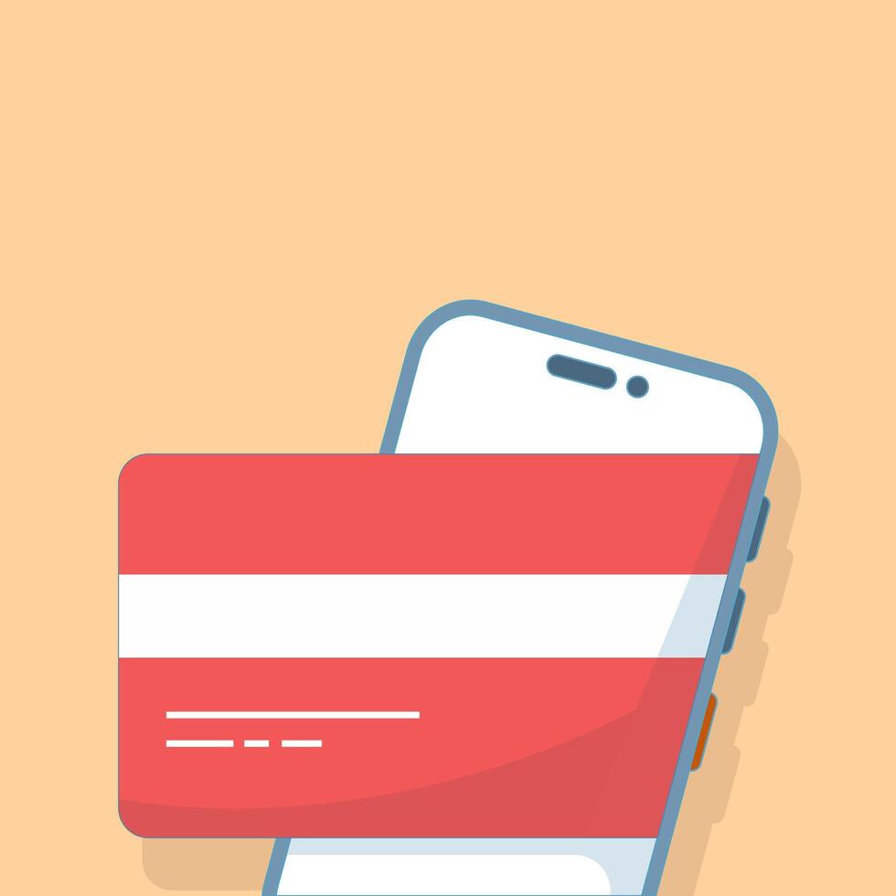 Mobile phone with payment card. Payment by phone, online payment. Pay online. Online bank payment for mobile phone application. Digital wallet. Flat design illustration. vector
