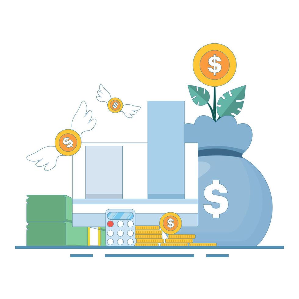 Trading Business Investment Chart. Application concept Analyze cash investment money. financial growth with coins.increase in finance, capital and money. design illustration. vector