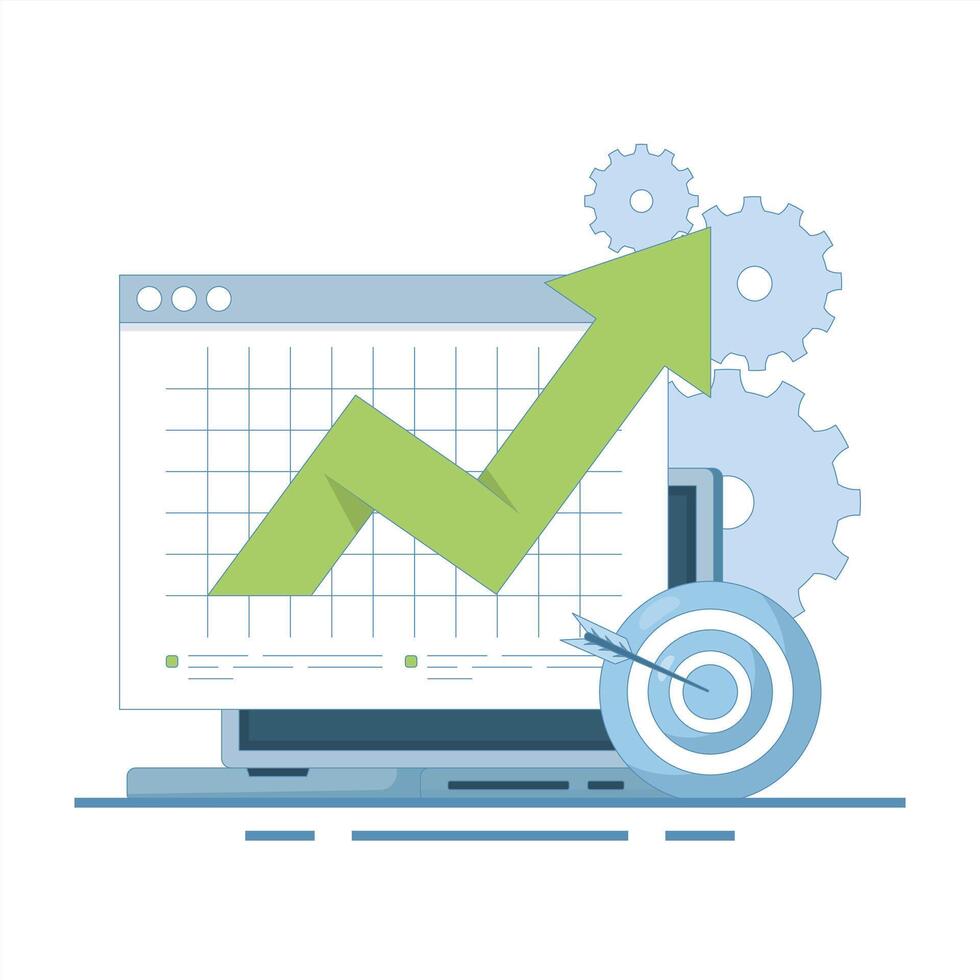 Business Growth Concept. List of goals and objectives. Business plan. Financial audit, financial report. Vision and mission. Business planning and strategy to grow. Cartoon design illustration. vector