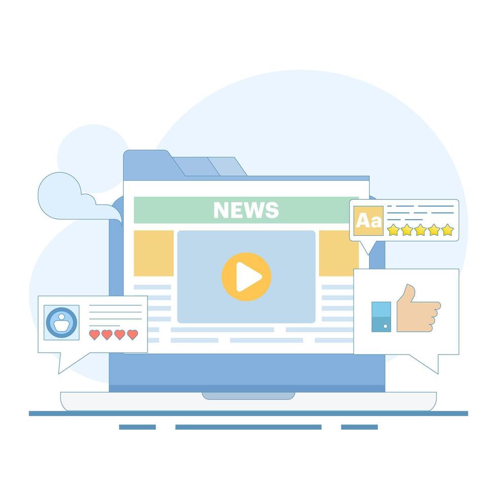 Online Newspaper Concept, News website, News portal on laptop screen. Online news mobile app, Online news article, News webpage, Online mass media on screen, Internet bulletin. flat design. vector