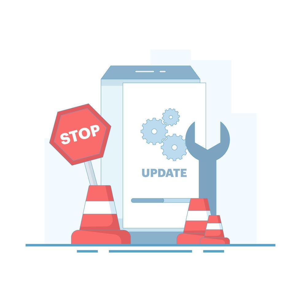 System update concept, smartphone software update screen, System maintenance, software installation process, operating system. Software update and installation program. Flat design illustration. vector