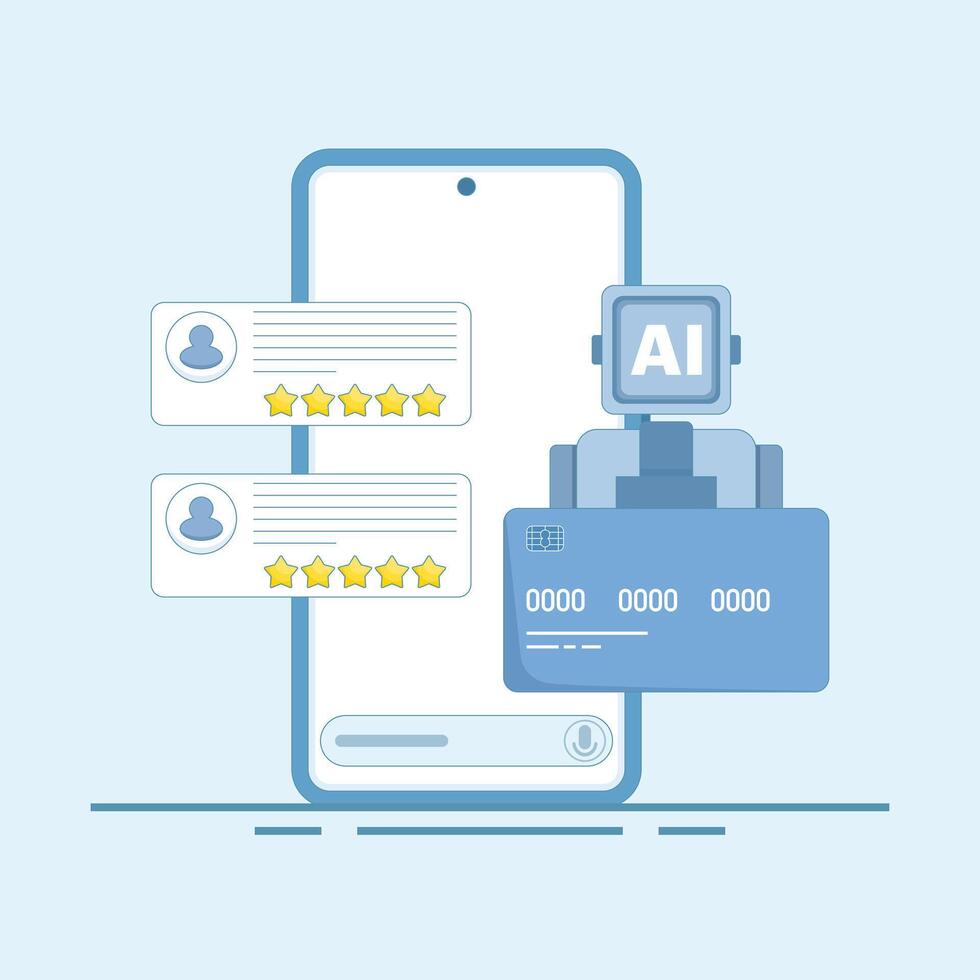 AI conversion on mobile, AI chatbot for mobile, artificial intelligence conversion with customers. Flat cartoon design illustration with icons on background. vector