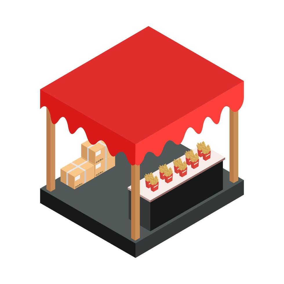 French Fries Stand Isometric vector