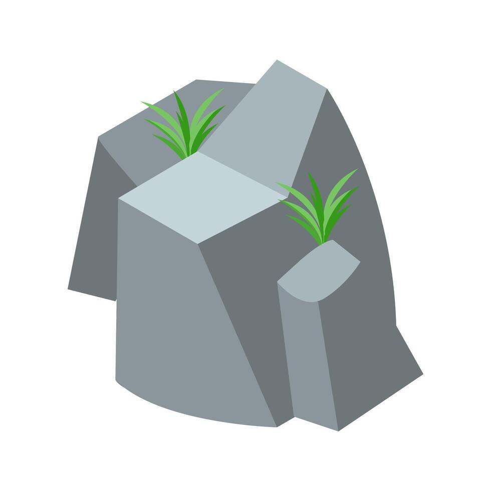 Stone with Tiny Plant Isometric vector