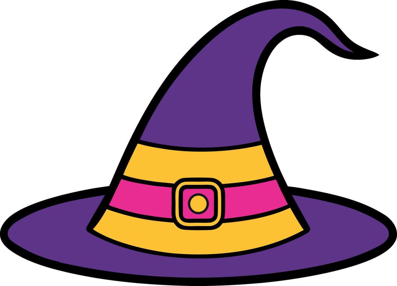 Cartoon Witch Hat with Purple Brim and Yellow Band vector