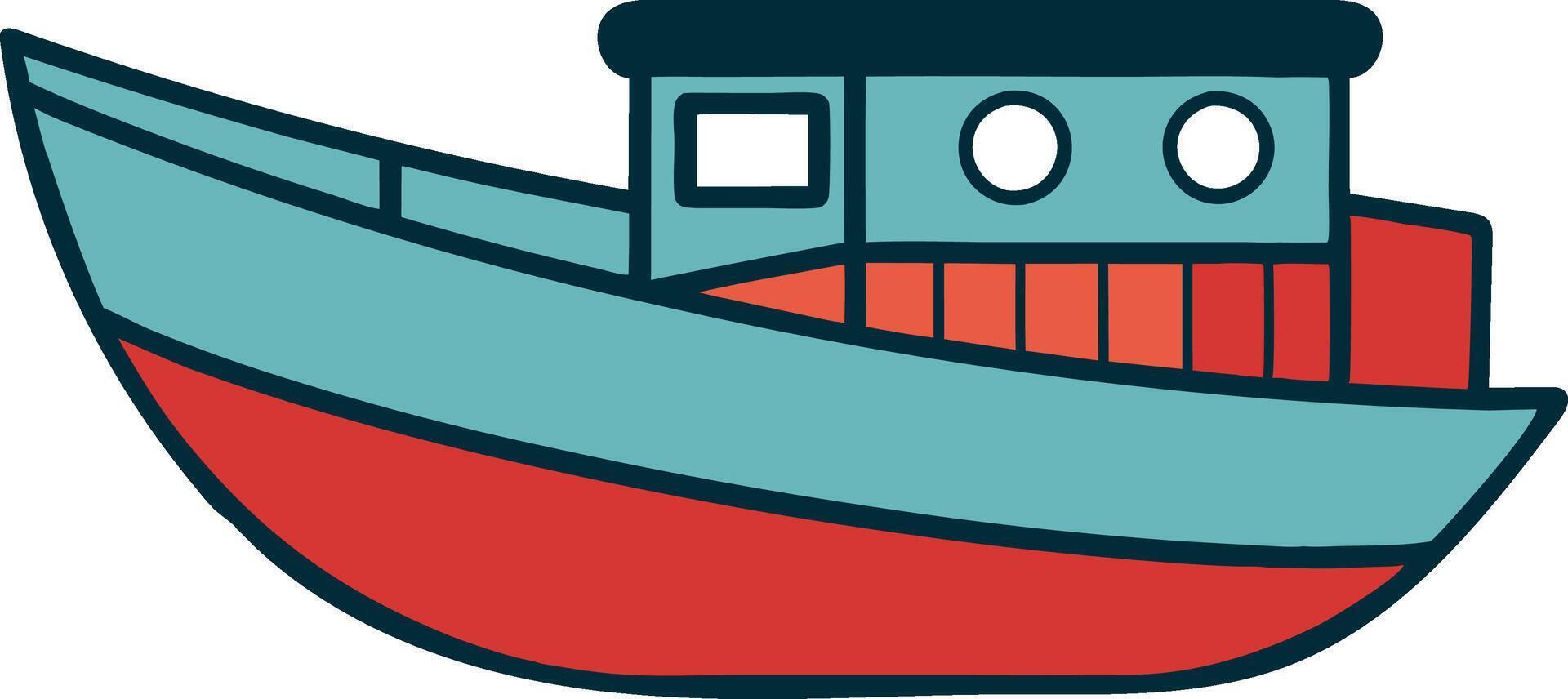 Cartoon Style Red and Blue Small Boat Illustration vector