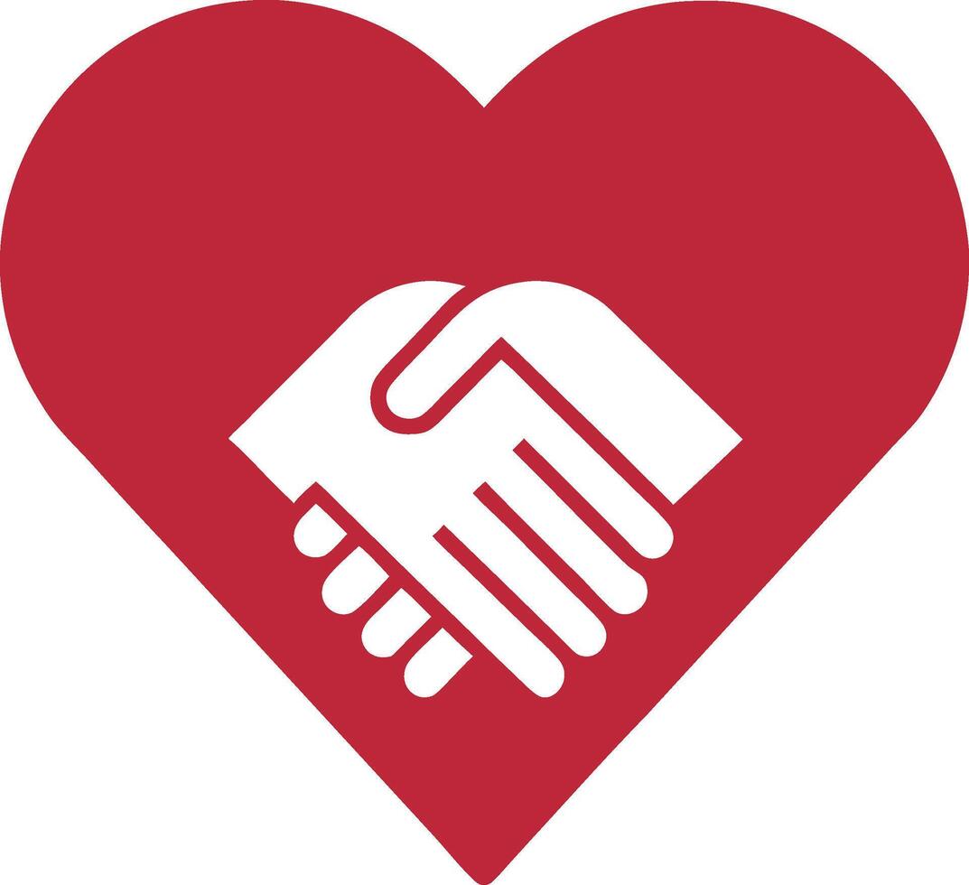Red Heart with Handshake Graphic Design vector