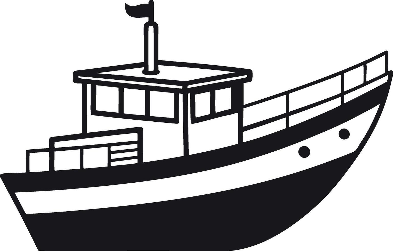Simple Black and White Illustration of a Small Motorboat vector