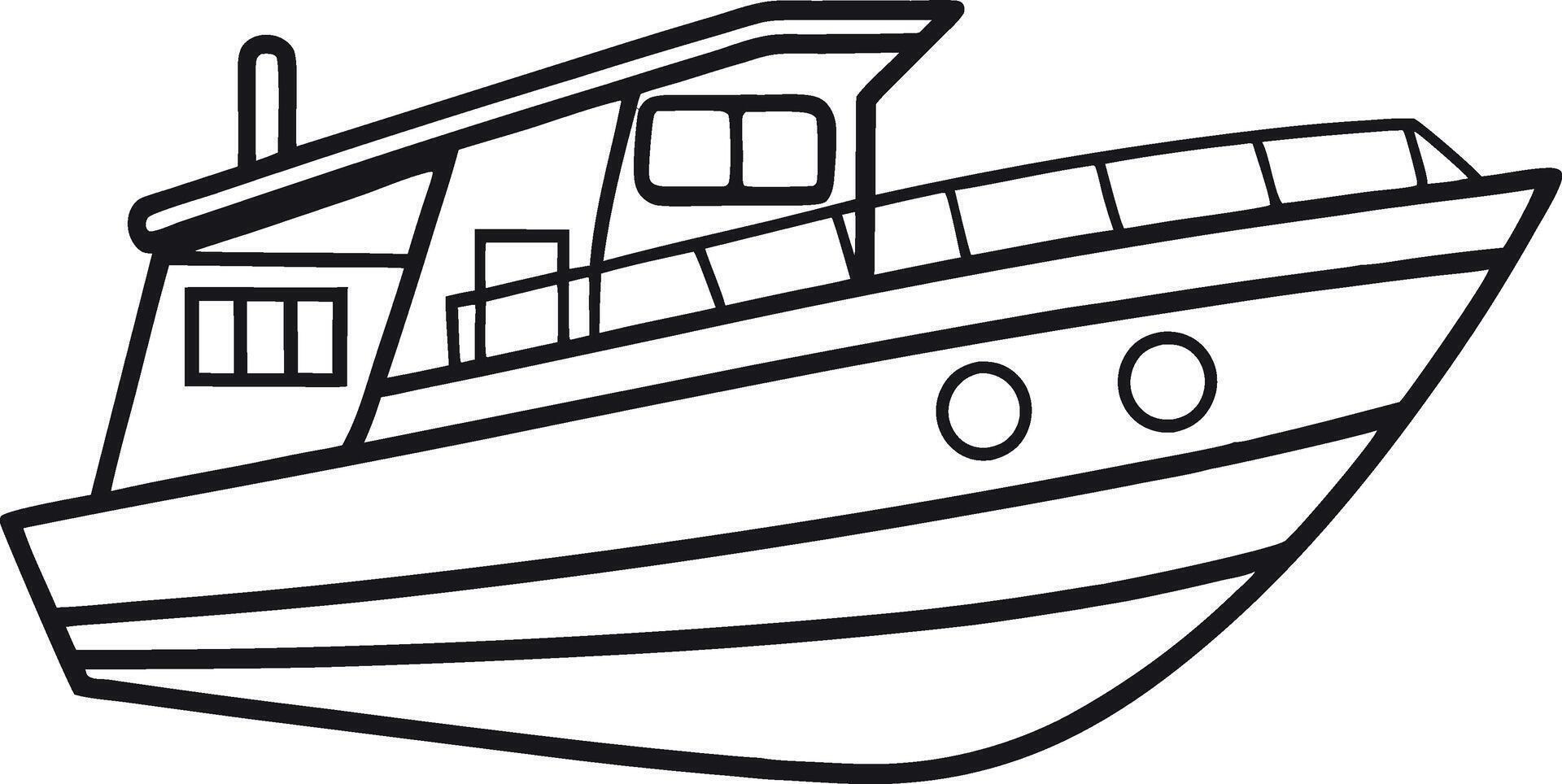 Simple Line Drawing of a Motorboat for Kids Coloring Book vector
