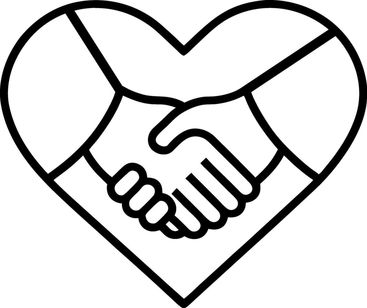 Handshake inside Heart Shape Line Art Graphic vector