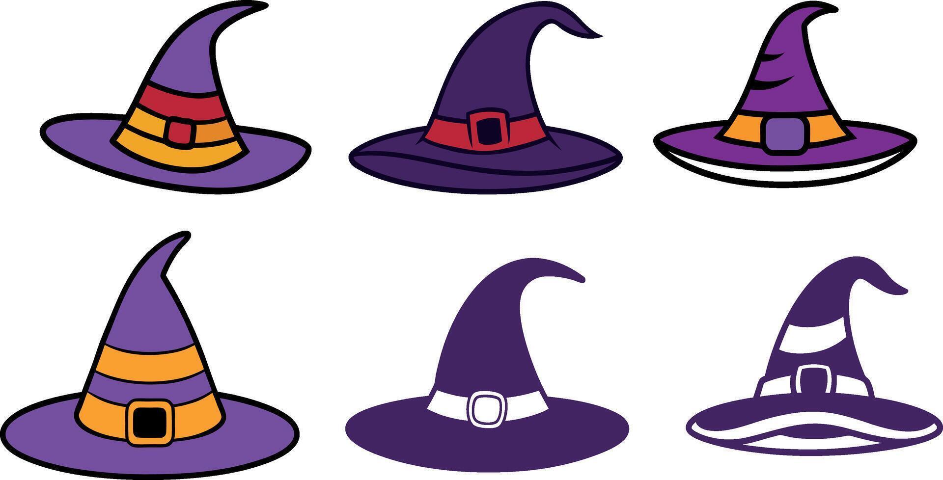 Six Colorful Witch Hats Halloween Illustration Set vector