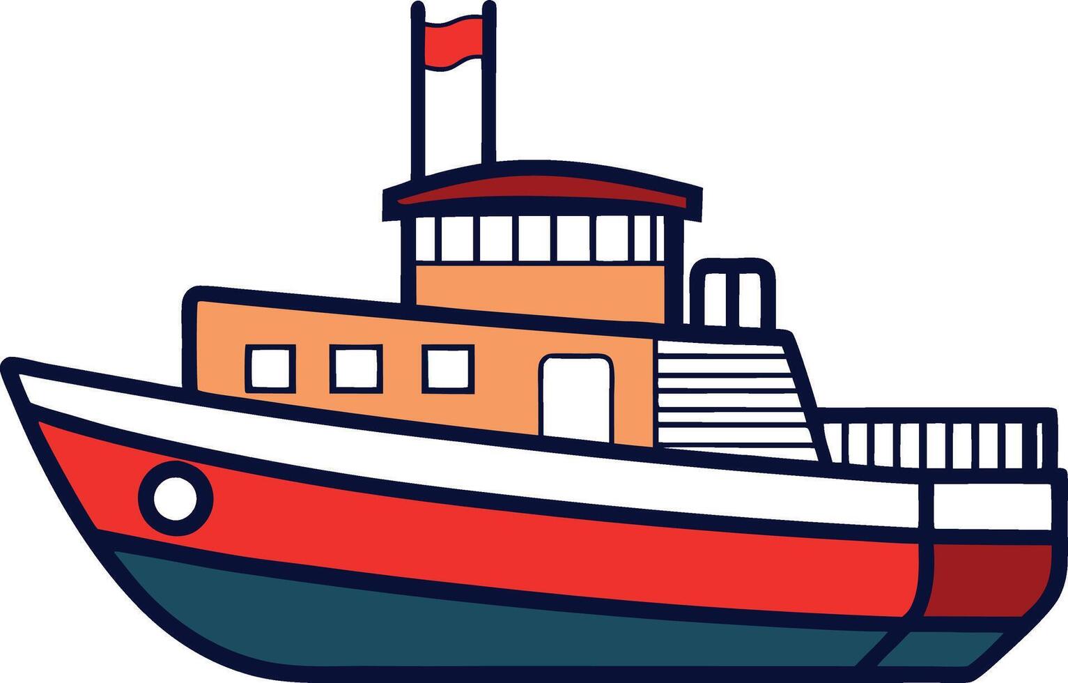 Cartoon Style Red and White Tugboat Illustration for Kids vector