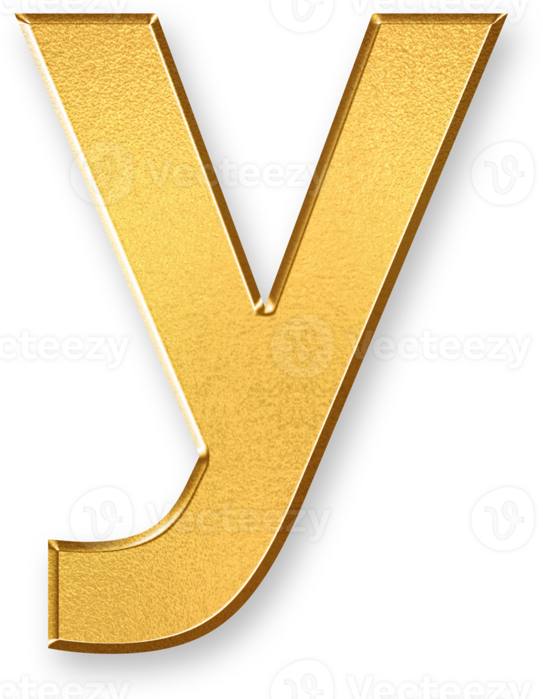 Gold Letter y Icon 3D Glossy Golden Lowercase y Symbol with Metallic Shine and Shadowed Style for Education Typography, Logo Design, Letter Based Branding, and Alphabetic Identity png