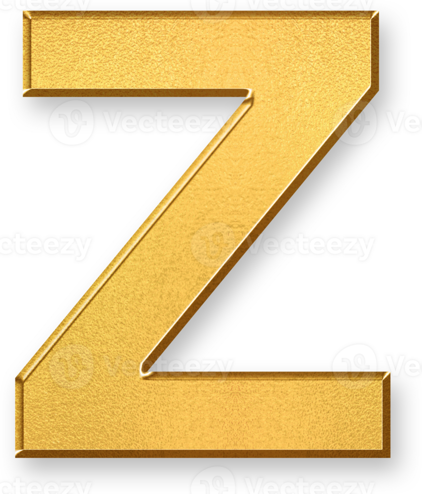 Gold Letter Z Icon 3D Glossy Golden Uppercase Z Symbol with Metallic Shine and Shadowed Style for Alphabet Typography, Graphic Monograms, Visual Learning, and Letter Based Brand Design png