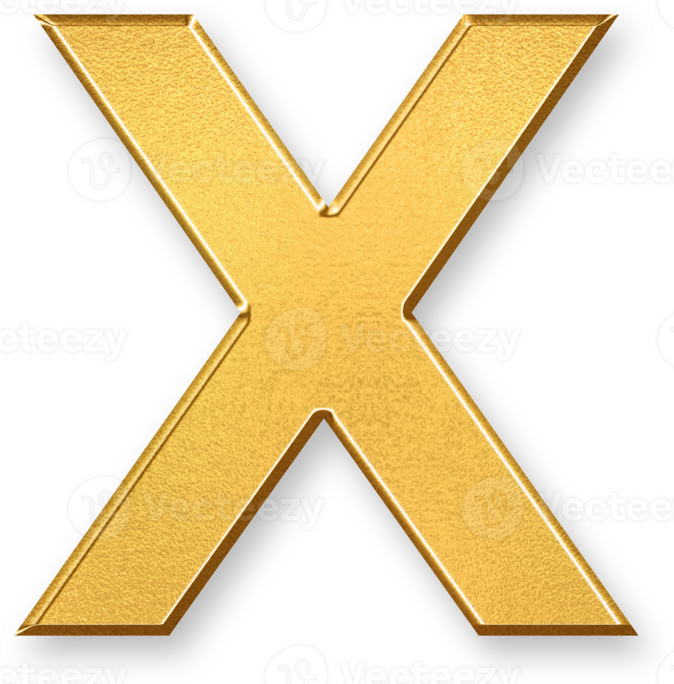 Gold Letter X Icon 3D Glossy Golden Uppercase X Symbol with Metallic Shine and Shadowed Style for Typography, Letter Based Identity, Graphic Highlighting, and Educational Alphabet Projects png