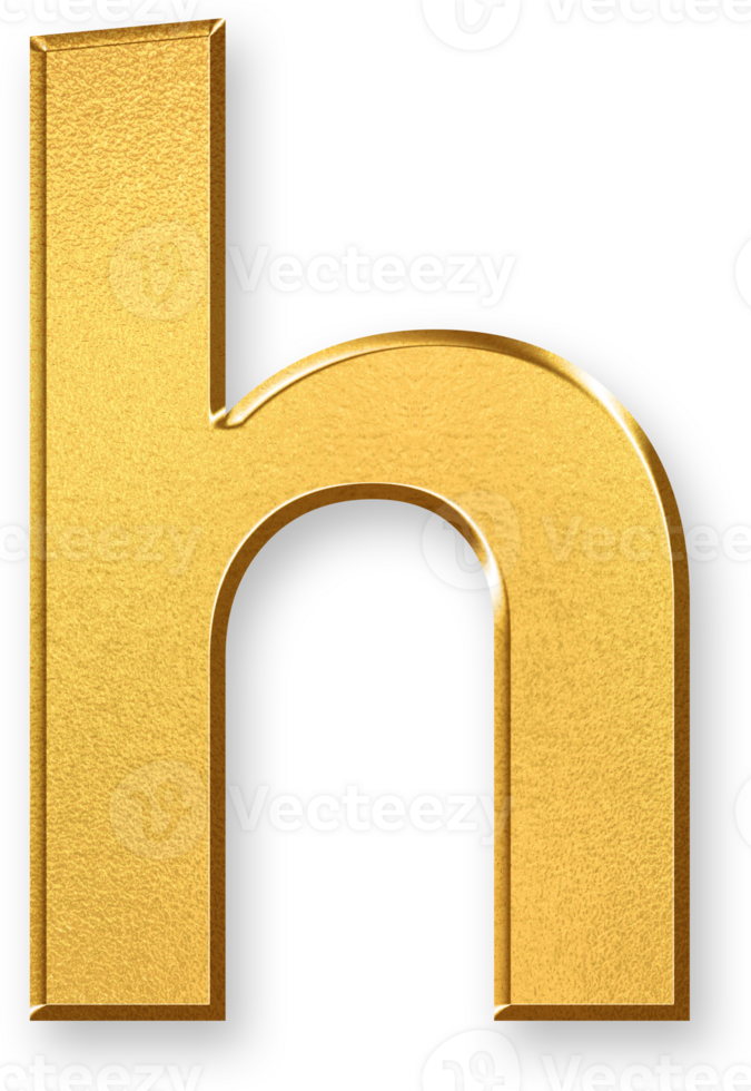Gold Letter h Icon 3D Glossy Golden Lowercase h Symbol with Metallic Shine and Shadowed Style for Typography, Educational Fonts, Alphabet Based Branding, and Letter Identity Design png