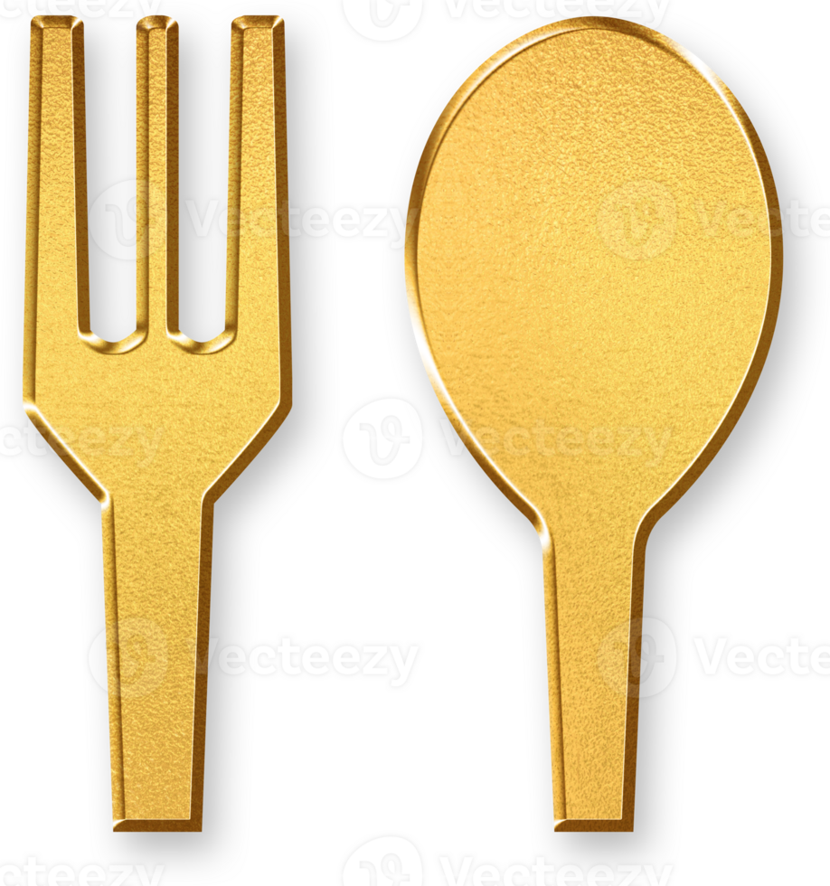 Gold Food Shop Icon 3D Glossy Golden Storefront with Utensil Symbol Featuring Metallic Shine and Shadowed Style for Restaurants, Cafes, Online Menus, and Food Business Locations png