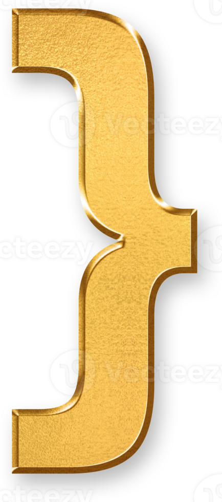 Gold Right Curly Brace Icon 3D Glossy Golden Symbol with Metallic Shine and Shadowed Style for Code Closure, Syntax Completion, Mathematical Groupings, and Structured Programming png