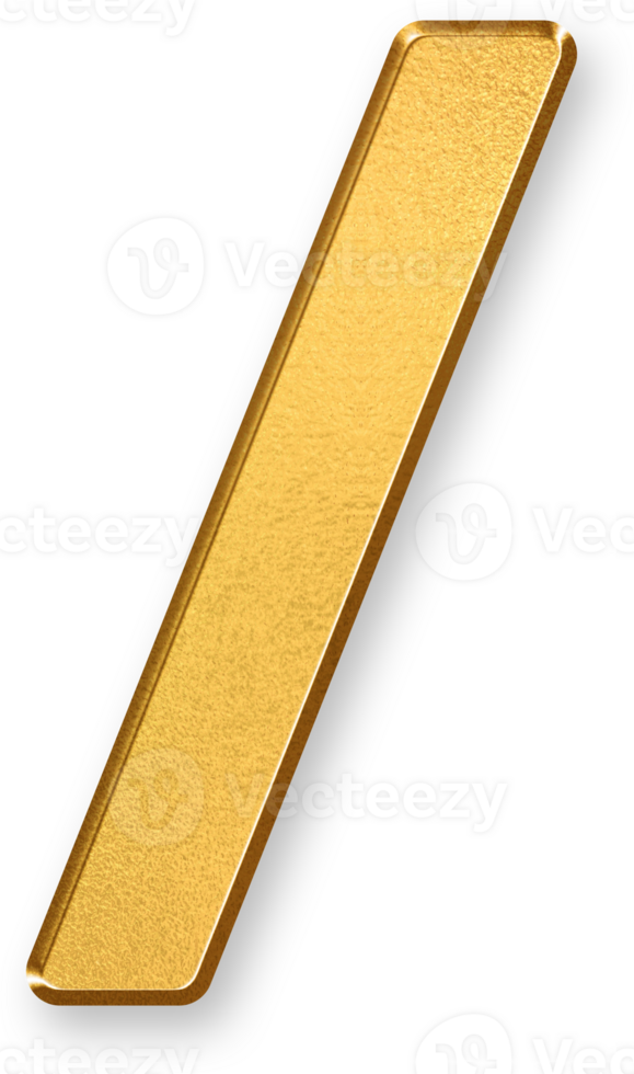 Gold Forward Slash Icon 3D Glossy Golden Symbol with Metallic Shine and Shadowed Style for URL Structure, File Paths, Command Lines, and Mathematical or Programming Notation png