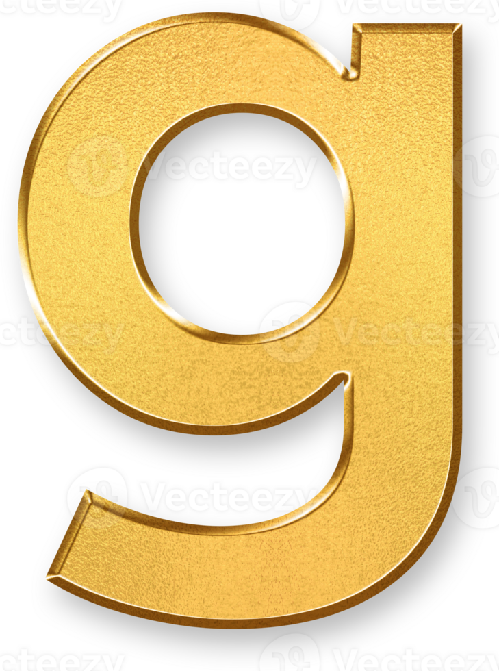 Gold Letter g Icon 3D Glossy Golden Lowercase g Symbol with Metallic Shine and Shadowed Style for Visual Typography, Alphabet Themed Graphics, School Fonts, and Brand Identity Systems png