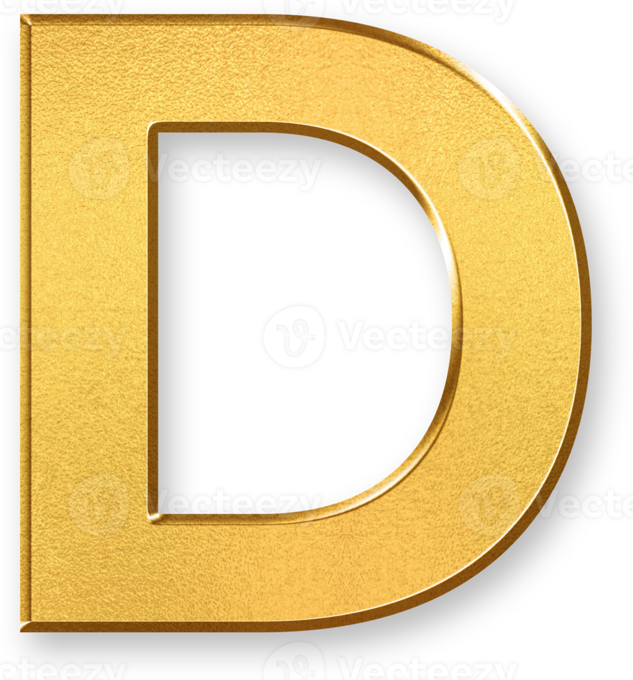 Gold Letter D Icon 3D Glossy Golden Uppercase D Symbol with Metallic Shine and Shadowed Style for Typography, Alphabet Based Branding, Educational Design, and Graphic Composition png