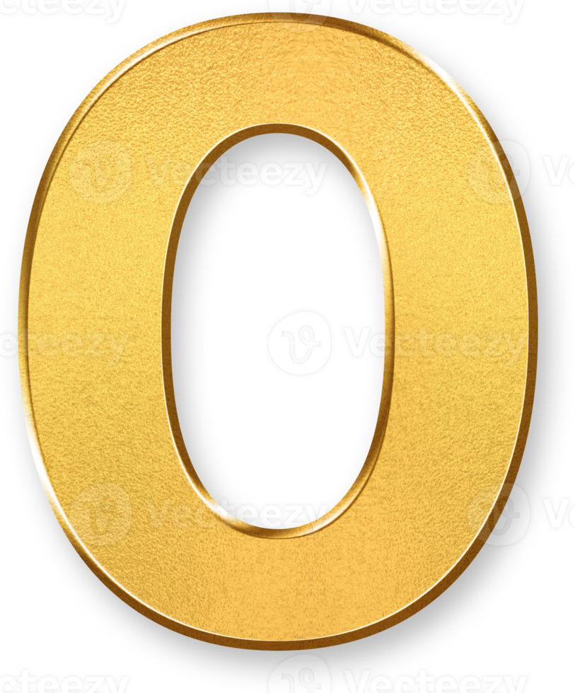Gold Number Zero 0 Icon 3D Glossy Golden Digit 0 Symbol with Metallic Shine and Shadowed Style for Starting Points, Placeholder Fields, Countdown Timers, and Circular System Interfaces png