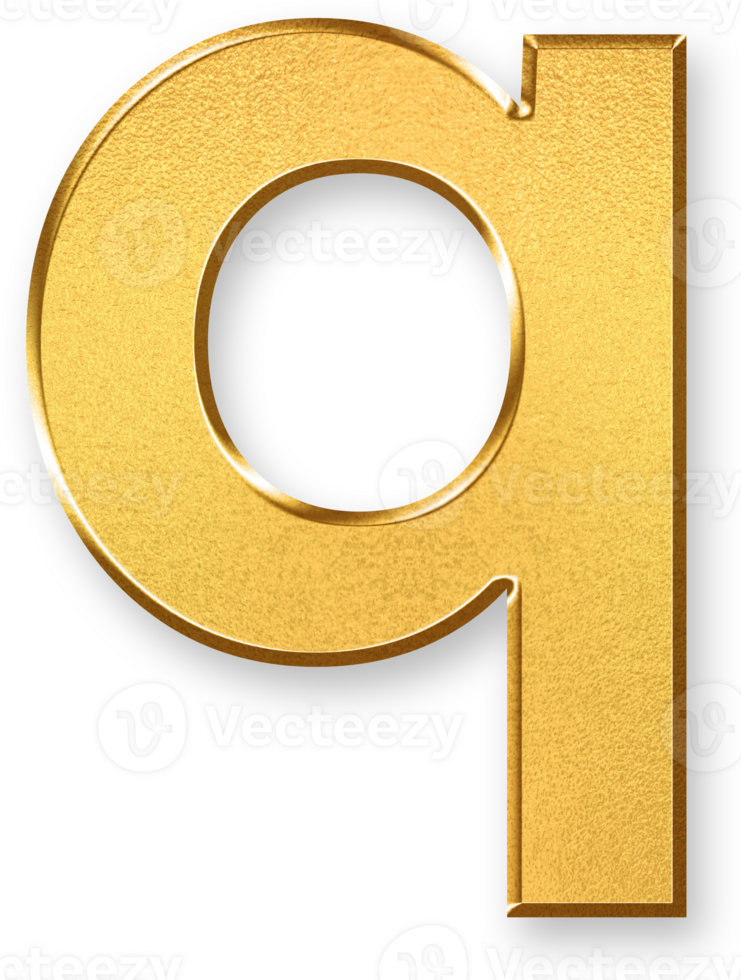 Gold Letter q Icon 3D Glossy Golden Lowercase q Symbol with Metallic Shine and Shadowed Style for Typography Projects, Educational Graphics, Letter Based Branding, and Alphabet Design png