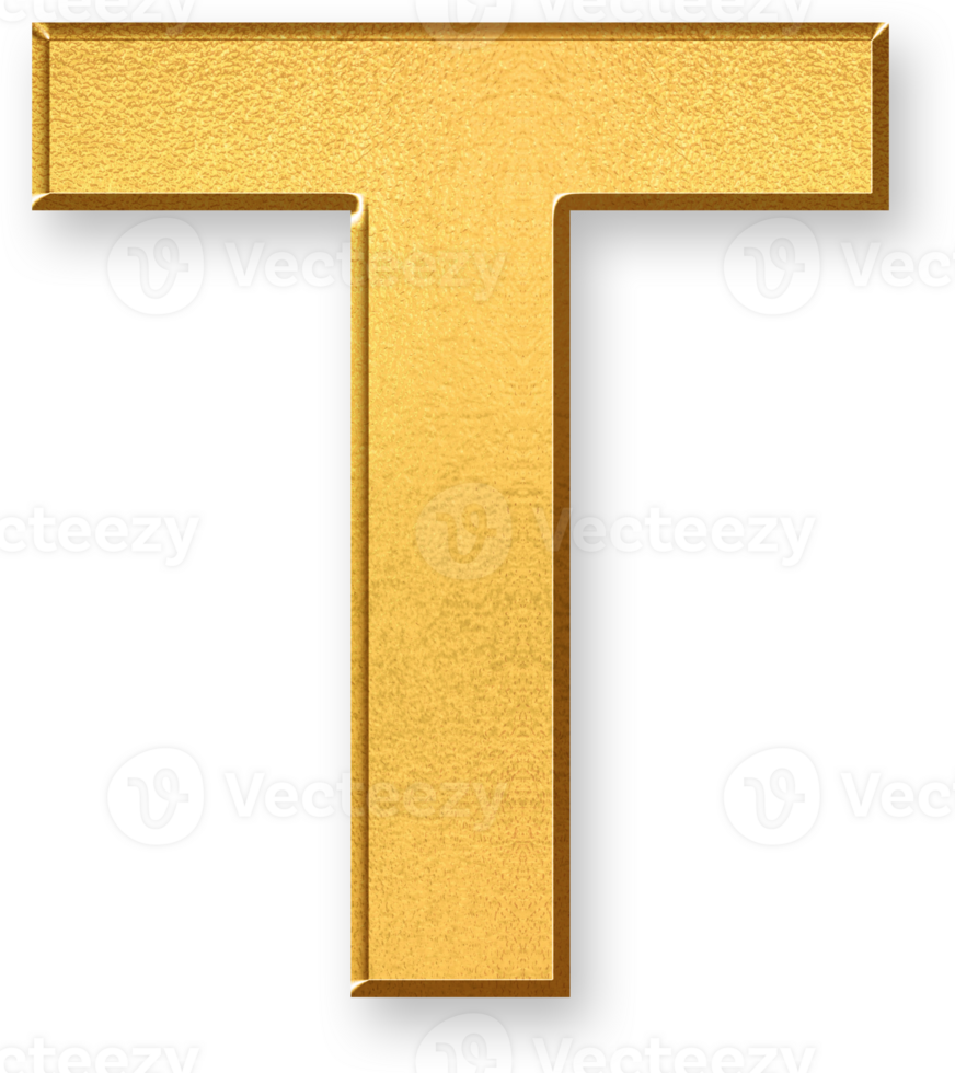 Gold Letter T Icon 3D Glossy Golden Uppercase T Symbol with Metallic Shine and Shadowed Style for Educational Typography, Logo Identity, Alphabet Based Branding, and Graphic Letter Art png