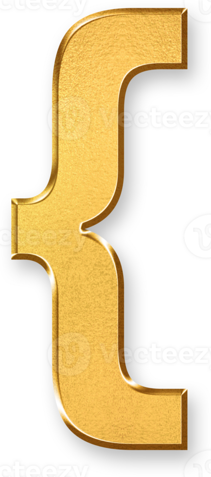 Gold Left Curly Brace Icon 3D Glossy Golden Symbol with Metallic Shine and Shadowed Style for Code Syntax, Mathematical Sets, Function Structures, and Visual Text Organization png